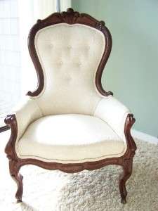 Beautiful Victorian Ladies Chair~Rosewood Frame w/Ivory Color Brocade 