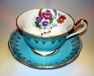 Royal Albert Light Blue & Floral Tea Cup and Saucer Set  