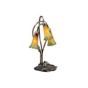  16H Amber/Green Pond Lily 3 Lt Accent Lamp