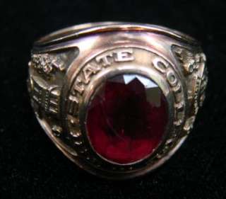 10K GOLD Class Ring Mens 1950s Size 9 Vtg Pink Gemstone Engraved 13g 