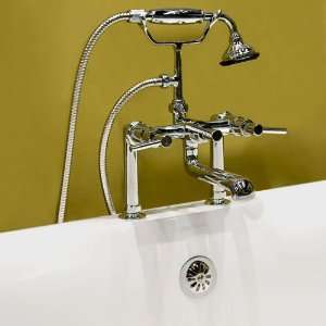 Contemporary Deck Mount Tub Faucet with Hand Shower   Lever Handles 