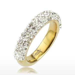 Spikes Stylish Gold Stainless Steel Clear Multi CZ Ferido Ring Size 5 