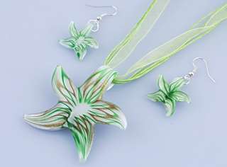 6sets Starfish Murano Glass Pendant Necklace Earr 14365  