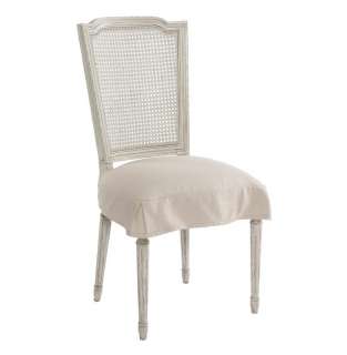 Pair French Country Antique White Shabby Chic Slip Cover Dining Chair 