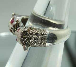 Penannular Animal Head Sterling Silver Marcasite Ring Cat Lion Panther 