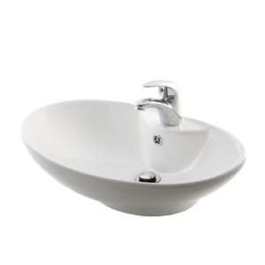 Porcelain Sink. Designer Basin. Ellipse White Vessel. 22.3/4 x 15.1/4 