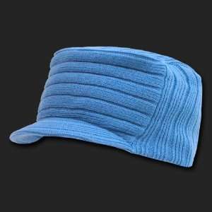   Blue Flat Top Ribbed Visor Beanie Knit Jeep Cap Hat: Everything Else
