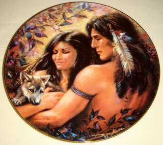 SET Russ Docken Natures Love Native Couple & Wolf Pups Plates +COAS Vy 
