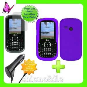   Screen + PURPLE Silicone Gel Case Cover Tracfone NET 10 LG501C LG 501C