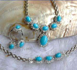 Beautiful Turquoise Necklace Bracelet Earring Ring Set  