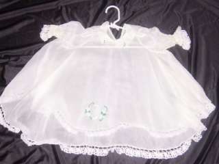 victorian dress baby toddler in celery green with crocheted lace trim 