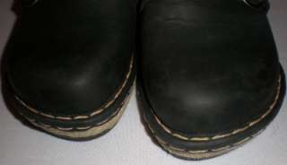 Women BORN Black Leather Shoe Wedge Mules Clogs Slide US Sz 10  