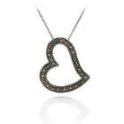  Sterling Silver Genuine Marcasite Heart Necklace
