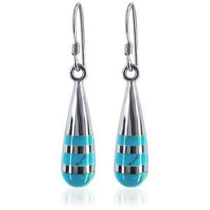  Sterling Silver Cute Turquoise Fish Hook Dangle Earrings Jewelry