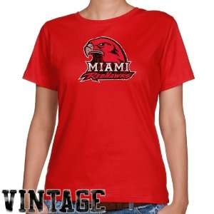 Miami University RedHawks Ladies Red Distressed Logo Vintage Classic 