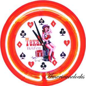  Neon Texas Holdem Poker clock Chips Girl Wall Clock