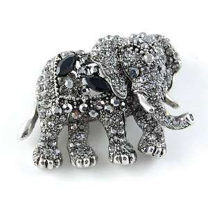  Elephant African King Black Crystal Rhinestone Broach Pin Jewelry