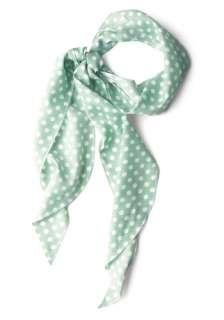   Scarf in Sea Foam Dots   Vintage Inspired, Green, White, Polka Dots