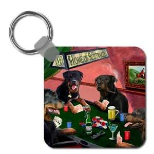 Rottweiler Four Dogs Playing Poker Keychain:  Kitchen 