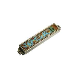  7cm Mezuzah with Hand Painted Flowers in Pewter 