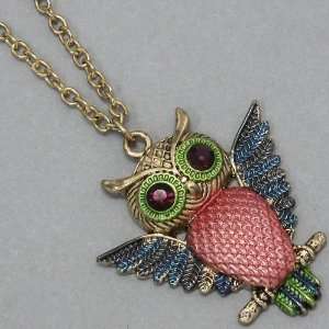  Womens Owl Necklace with Chain, Owl Charm, Color  Gold 