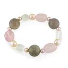 Amour 5 mm FW Pink and White Pearl Double Row Elastic Bracelet, 7
