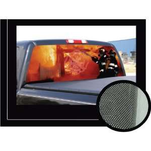   65  Rear Window Graphic fire man truck view thru vinyl Automotive