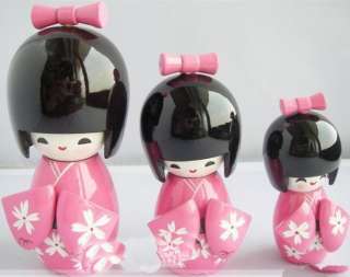 Pcs Oriental Japanese Kokeshi dolls Girls wooden pink  