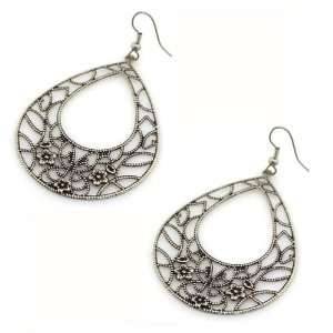 Burnished Metal Earrings; 3H x 1.75W; Tear drop shape with cut out 