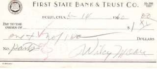 Wilcy Moore signed personal check 1927 Yankees D.1963  