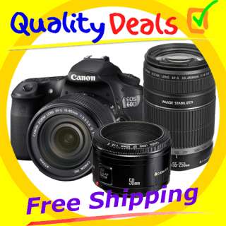 NEW Canon EOS 60D Tri lens Kit 18 55mm, 55 250mm, 50mm 1 Year Warranty 