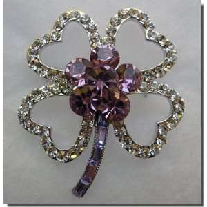  Purple Crystals Clover Pin B1W72