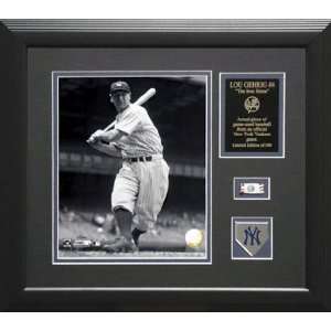 Lou Gehrig New York Yankees Framed Photograph with Team Medallion and 
