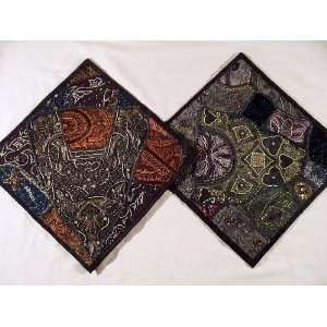   Black Artisan Handmade Moti Work Pillow Covers Cases: Home & Kitchen