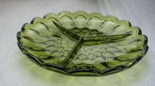 Green Glass Divided Relish Tray 8 1/2 Diameter  