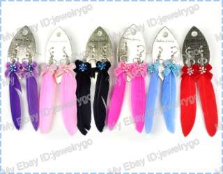Wholesale lots 72pairs color mix 6style Handmade feather earrings Free 