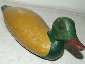 Antique Hand Carved Hand Painted DUCK DECOY; Glass Eyes  