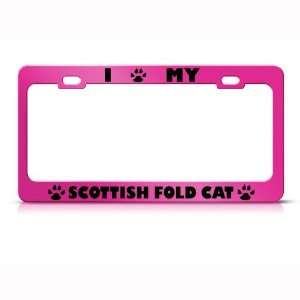 Scottish Fold Cat Pink Animal Metal License Plate Frame Tag Holder