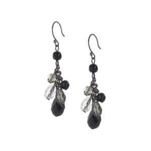 Black, Light Grey and Clear Faceted Bead Drop Hematite Plated Earrings