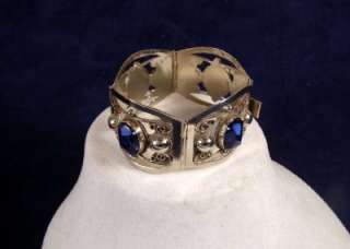 Vintage Mexican Sterling Taxco Bracelet w Blue Stones  