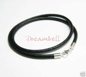 Silver Black leather 3mm necklace f/ European Bead 16  