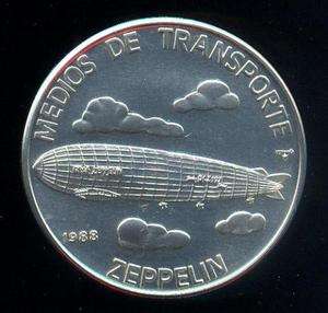 1988 Cuba Zeppelin silver large 5 peso RARE BU  