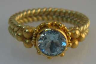 granulated 22K 18K gold ring aquamarine size 6.5  