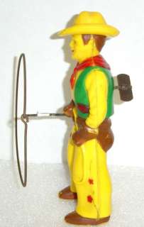 Vintage Yellow Cowboy w/ Lasso Plastic Windup Ideal Toy  