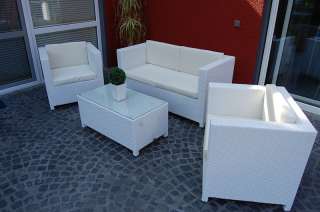 Sitzgruppe Gartenmöbel Poly Rattan Lounge Gruppe Tisch 2x Sessel 1x 