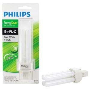 Philips 13 Watt (60W) PL C CFL Energy Saver Cool White Light Bulb 