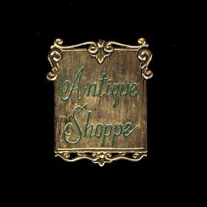 Miniature Jeannetta Kendall Brass Antique Shoppe Sign  