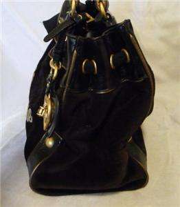 JUICY COUTURE Black Velour & Leather Tote Bucket HandBag  