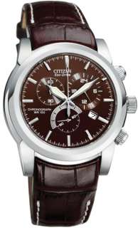 New Citizen Eco Drive Chrono Brown Dial Brown Leather Mens Watch 