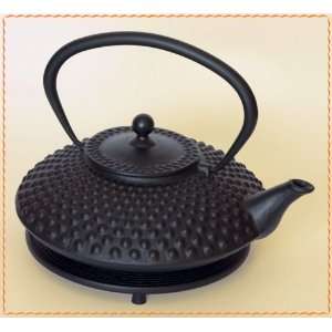 Asiatische Gusseisen Teekanne schwarz 1,1 Liter mit Untersetzer und 